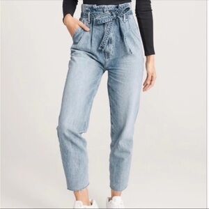 Abercrombie & Fitch A&F Ultra High Rise Paperbag Raw Hem Mom Jeans